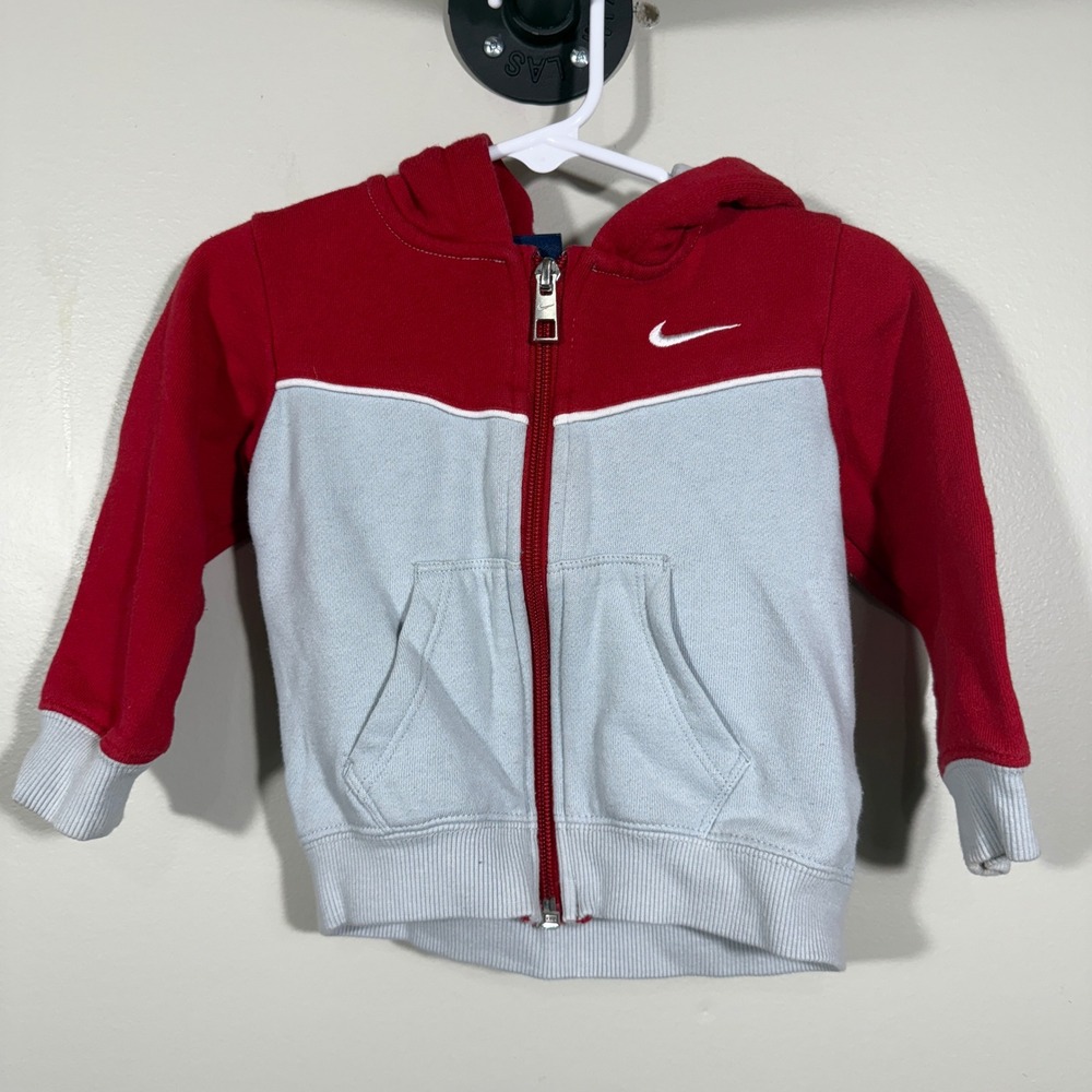 Nike Baby Toddler 18M Red Gray Full Zip Retro Hoodie Jacket‎